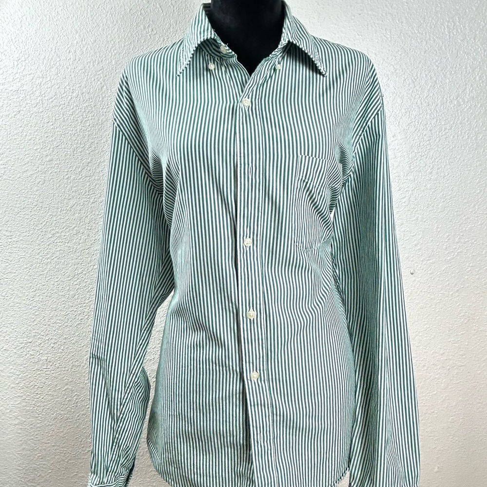 J. Crew Women Green Striped Button-Up Shirt